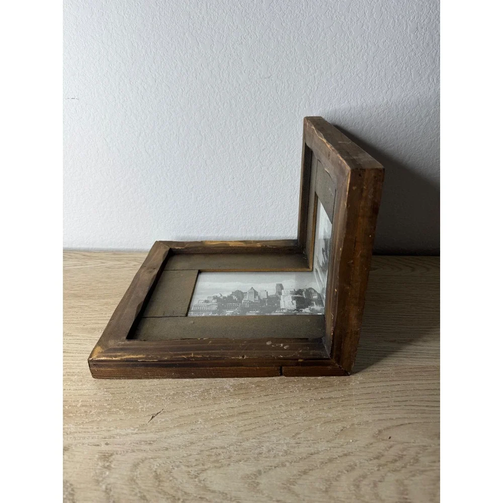 Rustic Wood Corner Picture Frame Distressed 90 Degree Angle Cityscape Decor NYC